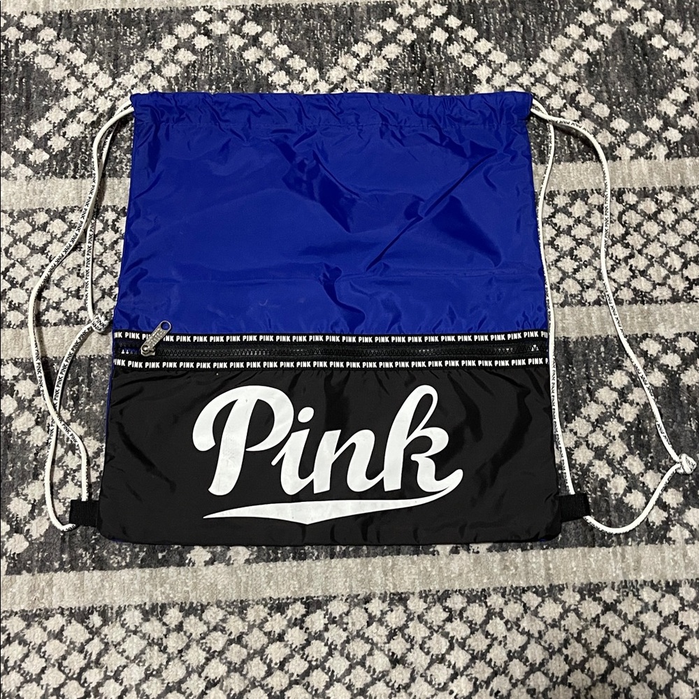VS PINK Blue and Black Drawstring Backpack